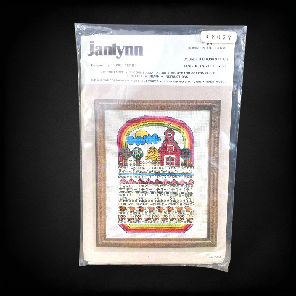 Janlynn‎ Counted Cross Stitch Kit Farm Sampler Colorful 1980s Vintage